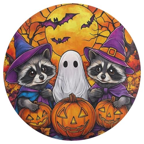 Jubonexis Großer, runder Teppich, Buntglas, Halloween, Waschbären, Geist, modern, rutschfest, 90 cm Jubonexis Großer, runder Teppich, Buntglas, Halloween, Waschbären, Geist, modern, rutschfest, 90 cm von Jubonexis
