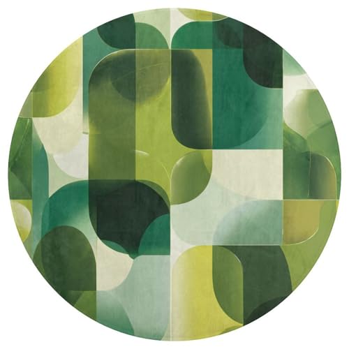 Jubonexis Großer runder Teppich, Grün und Chartreuse-Formen, modern, rutschfest, 90 cm von Jubonexis