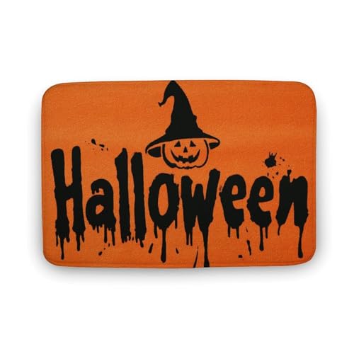 Jubonexis Halloween-Kürbis-Hexenhut, Badezimmer-Fußmatte, extra weicher Korallensamt, Bodenmatte, schnelle Wasseraufnahme, rutschfest, bequem, Badteppich, 50 x 80 cm Jubonexis Halloween-Kürbis-Hexenhut, Badezimmer-Fußmatte, extra weicher Korallensamt, Bodenmatte, schnelle Wasseraufnahme, rutschfest, bequem, Badteppich, 50 x 80 cm von Jubonexis