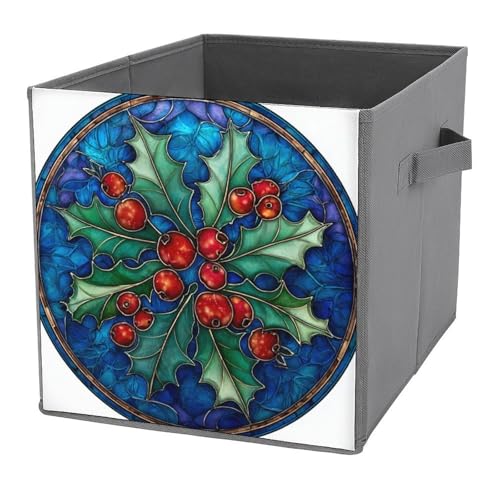 Jubonexis Holly Mistelzweig mit roten Beeren, Würfel, Aufbewahrungswürfel, faltbar, dekorative Stoff-Aufbewahrungskörbe, Heim-Organizer mit Griffen für Regale, Schrank, 27 x 27 cm Jubonexis Holly Mistelzweig mit roten Beeren, Würfel, Aufbewahrungswürfel, faltbar, dekorative Stoff-Aufbewahrungskörbe, Heim-Organizer mit Griffen für Regale, Schrank, 27 x 27 cm von Jubonexis
