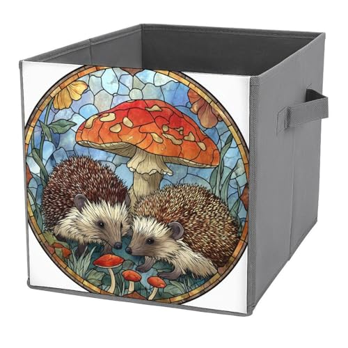 Jubonexis Igel und ein riesiger Pilzwürfel, Aufbewahrungswürfel, faltbar, dekorative Stoff-Aufbewahrungskörbe, Heim-Organizer mit Griffen für Regale, Schrank, 27 x 27 cm Jubonexis Igel und ein riesiger Pilzwürfel, Aufbewahrungswürfel, faltbar, dekorative Stoff-Aufbewahrungskörbe, Heim-Organizer mit Griffen für Regale, Schrank, 27 x 27 cm von Jubonexis