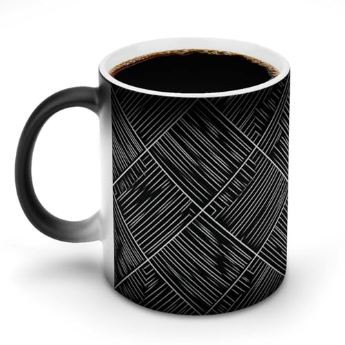 Jubonexis Keramik-Kaffeetasse, Motiv: kräftige weiße Linien, geometrische Farbwechsel, 325 ml von Jubonexis
