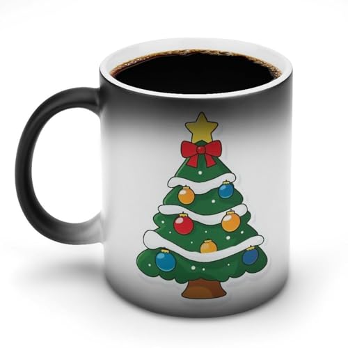 Jubonexis Keramik-Kaffeetasse mit Cartoon-Weihnachtsbaum, einfacher Farbwechsel, 325 ml von Jubonexis