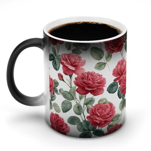 Jubonexis Keramik-Kaffeetasse mit elegantem Rosen-Cluster, Aquarell, Farbwechsel, 325 ml von Jubonexis