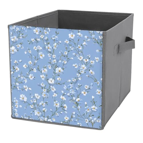 Jubonexis Kleine Aufbewahrungskörbe mit Blumenmuster, faltbar, dekorative Stoff-Aufbewahrungskörbe, Heim-Organizer mit Griffen für Regale, Schrank, 27 x 27 cm, Hellblau / Weiß Jubonexis Kleine Aufbewahrungskörbe mit Blumenmuster, faltbar, dekorative Stoff-Aufbewahrungskörbe, Heim-Organizer mit Griffen für Regale, Schrank, 27 x 27 cm, Hellblau / Weiß von Jubonexis
