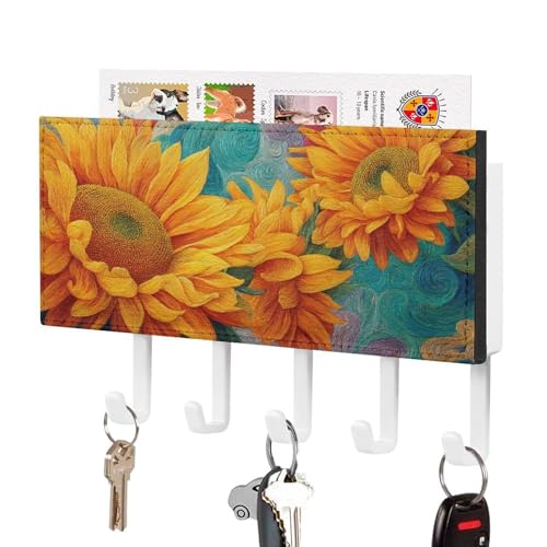 Jubonexis Leuchtende Sonnenblumen mit wirbelnden Blütenblättern, Schlüsselhalter für die Wand, Post-Organizer, Wandhalterung mit 5 Haken, Acryl-Schlüsselbrett für Zuhause, Büro, Eingangsbereich Jubonexis Leuchtende Sonnenblumen mit wirbelnden Blütenblättern, Schlüsselhalter für die Wand, Post-Organizer, Wandhalterung mit 5 Haken, Acryl-Schlüsselbrett für Zuhause, Büro, Eingangsbereich von Jubonexis