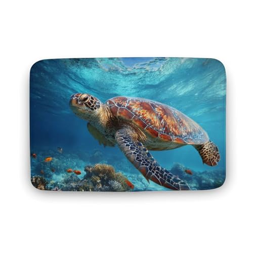 Jubonexis Majestic Badezimmer-Fußmatte, Meeresschildkröte, extra weich, Korallensamt, schnelle Wasseraufnahme, rutschfest, bequem, Badteppich, 40 x 60 cm von Jubonexis