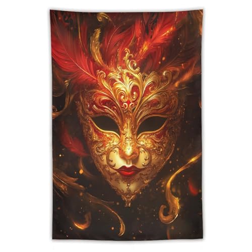 Jubonexis Maskenmaske, Rot und Gold, Wandteppich, Polyester, ästhetischer Wandbehang, Schlafzimmer, Wohnzimmer, Wohnheim, Dekoration, 101,6 x 152,4 cm von Jubonexis