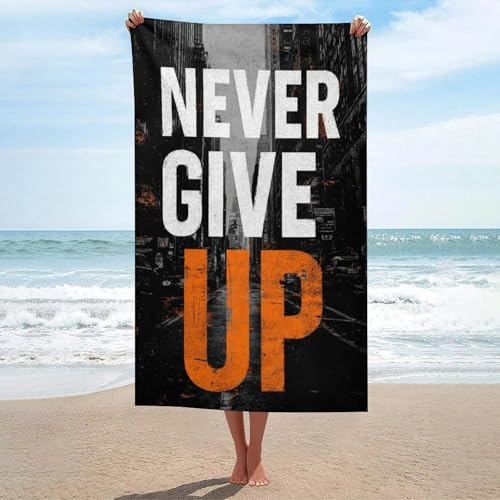 Jubonexis Never Give Up Strandtuch, sandfrei, Mikrofaser, groß, Mehrzweck-Duschtücher, saugfähig, für Badezimmer, Pool, 130 x 80 cm von Jubonexis