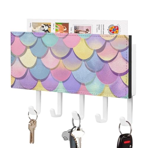 Jubonexis Pastellfarbener Meerjungfrauenschwanz-Schlüsselhalter für die Wand, Post-Organizer, Wandhalterung mit 5 Haken, Acryl-Schlüsselbrett für Zuhause, Büro, Eingangsbereich von Jubonexis