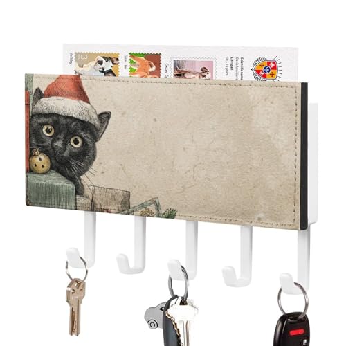 Jubonexis Peeking Black Cat Wearing Santa Hat Key Holder for Wall Mail Organizer Wall Mount with 5 Hooks Acrylic Key Rack for Home Office Entryway Jubonexis Peeking Black Cat Wearing Santa Hat Key Holder for Wall Mail Organizer Wall Mount with 5 Hooks Acrylic Key Rack for Home Office Entryway von Jubonexis