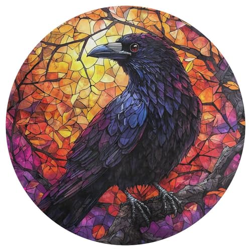 Jubonexis Raven Teppich, Glasmalerei, groß, rund, modern, rutschfest, 90 cm von Jubonexis