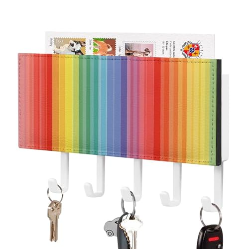 Jubonexis Regenbogenfarbene vertikale Streifen Schlüsselhalter für die Wand, Post-Organizer, Wandhalterung mit 5 Haken, Acryl-Schlüsselbrett für Zuhause, Büro, Eingangsbereich Jubonexis Regenbogenfarbene vertikale Streifen Schlüsselhalter für die Wand, Post-Organizer, Wandhalterung mit 5 Haken, Acryl-Schlüsselbrett für Zuhause, Büro, Eingangsbereich von Jubonexis