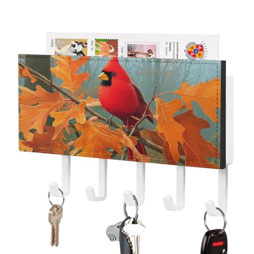 Jubonexis Roter Vogel auf Eichenbaum, orangefarbene Blätter, Schlüsselhalter für Wand, Post, Organizer, Wandhalterung mit 5 Haken, Acryl-Schlüsselbrett für Zuhause, Büro, Eingangsbereich Jubonexis Roter Vogel auf Eichenbaum, orangefarbene Blätter, Schlüsselhalter für Wand, Post, Organizer, Wandhalterung mit 5 Haken, Acryl-Schlüsselbrett für Zuhause, Büro, Eingangsbereich von Jubonexis