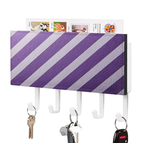 Jubonexis Schlüsselhalter für die Wand, mit 5 Haken, Acryl, für Zuhause, Büro, Eingangsbereich, Lila / Weiß gestreift Jubonexis Schlüsselhalter für die Wand, mit 5 Haken, Acryl, für Zuhause, Büro, Eingangsbereich, Lila / Weiß gestreift von Jubonexis