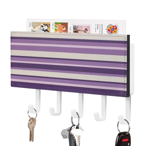 Jubonexis Schlüsselhalter im Vintage-Stil, horizontale Streifen, Violett / Weiß, für die Wand, Post-Organizer, Wandhalterung mit 5 Haken, Acryl-Schlüsselbrett für Zuhause, Büro, Eingangsbereich Jubonexis Schlüsselhalter im Vintage-Stil, horizontale Streifen, Violett / Weiß, für die Wand, Post-Organizer, Wandhalterung mit 5 Haken, Acryl-Schlüsselbrett für Zuhause, Büro, Eingangsbereich von Jubonexis