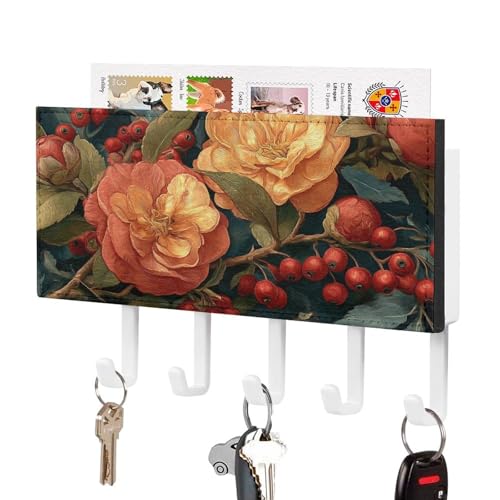 Jubonexis Schlüsselhalter mit Kamelien und Rosen für die Wand, Post-Organizer, Wandhalterung mit 5 Haken, Acryl-Schlüsselbrett für Zuhause, Büro, Eingangsbereich Jubonexis Schlüsselhalter mit Kamelien und Rosen für die Wand, Post-Organizer, Wandhalterung mit 5 Haken, Acryl-Schlüsselbrett für Zuhause, Büro, Eingangsbereich von Jubonexis