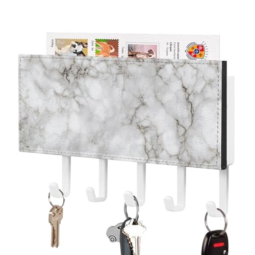 Jubonexis Schlüsselhalter mit Marmorstruktur, Weiß / Grau, für die Wand, Post-Organizer, Wandhalterung mit 5 Haken, Acryl-Schlüsselbrett für Zuhause, Büro, Eingangsbereich Jubonexis Schlüsselhalter mit Marmorstruktur, Weiß / Grau, für die Wand, Post-Organizer, Wandhalterung mit 5 Haken, Acryl-Schlüsselbrett für Zuhause, Büro, Eingangsbereich von Jubonexis