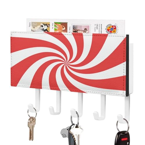 Jubonexis Schlüsselhalter mit Zuckerstangen-Wirbelmuster, für die Wand, Post-Organizer, Wandhalterung mit 5 Haken, Acryl-Schlüsselbrett für Zuhause, Büro, Eingangsbereich, Rot / Weiß Jubonexis Schlüsselhalter mit Zuckerstangen-Wirbelmuster, für die Wand, Post-Organizer, Wandhalterung mit 5 Haken, Acryl-Schlüsselbrett für Zuhause, Büro, Eingangsbereich, Rot / Weiß von Jubonexis