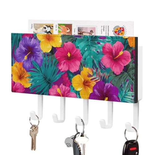 Jubonexis Schlüsselhalter mit tropischen Blumen, Hibiskusblumen, Palmblättern, Wandhalterung, mit 5 Haken, Acryl-Schlüsselbrett für Zuhause, Büro, Eingangsbereich Jubonexis Schlüsselhalter mit tropischen Blumen, Hibiskusblumen, Palmblättern, Wandhalterung, mit 5 Haken, Acryl-Schlüsselbrett für Zuhause, Büro, Eingangsbereich von Jubonexis