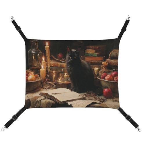 Jubonexis Schwarze Katze, alte Bücher, Kerzen, Gothic, dunkel, atmungsaktiv, Haustierhängematte mit verstellbaren Riemen, wendbar, Katzenbett, Hundematten Jubonexis Schwarze Katze, alte Bücher, Kerzen, Gothic, dunkel, atmungsaktiv, Haustierhängematte mit verstellbaren Riemen, wendbar, Katzenbett, Hundematten von Jubonexis
