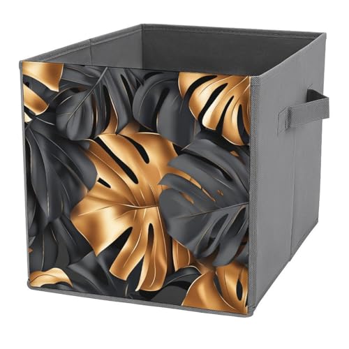 Jubonexis Schwarze Kupfer-Aufbewahrungskörbe, Monstera-Blätter, Würfel, Aufbewahrungswürfel, faltbar, dekorative Stoff-Aufbewahrungskörbe, Heim-Organizer mit Griffen für Regale, Schrank, 27 x 27 cm Jubonexis Schwarze Kupfer-Aufbewahrungskörbe, Monstera-Blätter, Würfel, Aufbewahrungswürfel, faltbar, dekorative Stoff-Aufbewahrungskörbe, Heim-Organizer mit Griffen für Regale, Schrank, 27 x 27 cm von Jubonexis