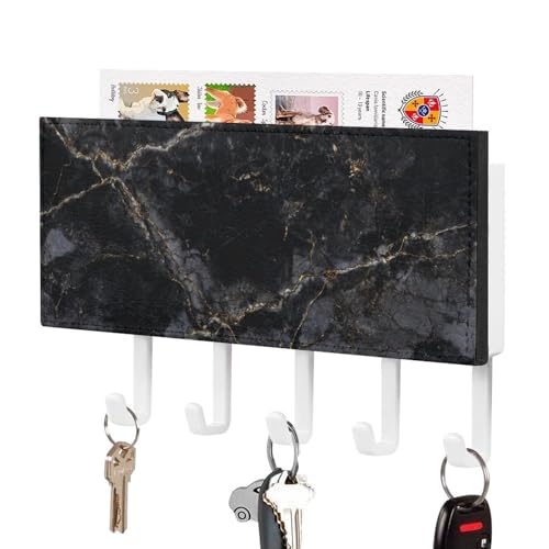 Jubonexis Schwarzer Marmor-Textur, goldfarbener Schlüsselhalter für die Wand, Post-Organizer, Wandhalterung mit 5 Haken, Acryl-Schlüsselbrett für Zuhause, Büro, Eingangsbereich Jubonexis Schwarzer Marmor-Textur, goldfarbener Schlüsselhalter für die Wand, Post-Organizer, Wandhalterung mit 5 Haken, Acryl-Schlüsselbrett für Zuhause, Büro, Eingangsbereich von Jubonexis