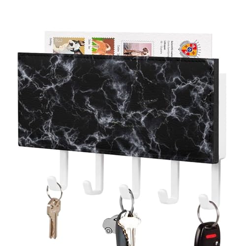 Jubonexis Schwarzer Marmor-Textur, weißer Schlüsselhalter für die Wand, Post-Organizer, Wandhalterung mit 5 Haken, Acryl-Schlüsselbrett für Zuhause, Büro, Eingangsbereich Jubonexis Schwarzer Marmor-Textur, weißer Schlüsselhalter für die Wand, Post-Organizer, Wandhalterung mit 5 Haken, Acryl-Schlüsselbrett für Zuhause, Büro, Eingangsbereich von Jubonexis