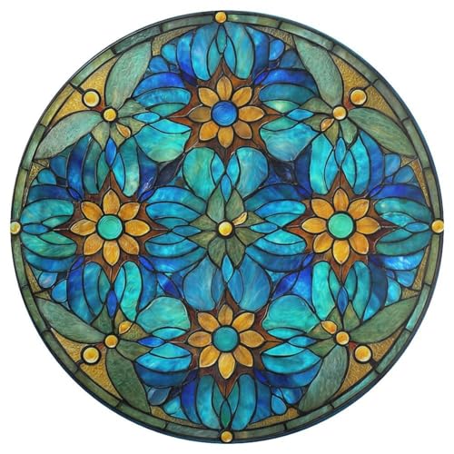 Jubonexis Teppich, Buntglas, Blumen-Mandalas, groß, rund, modern, rutschfest, 90 cm von Jubonexis