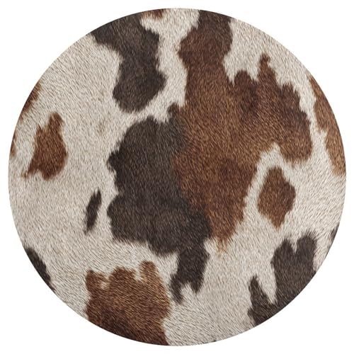 Jubonexis Teppich, Kuhpferdleder, natürlicher Druck, groß, rund, modern, rutschfest, 90 cm von Jubonexis