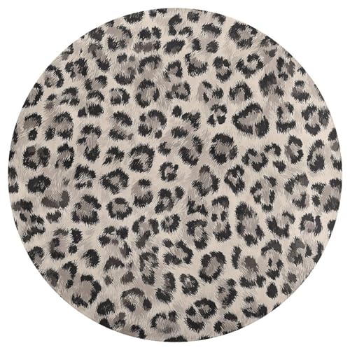 Jubonexis Teppich, Leopardenmuster, Beige und Schwarz, groß, rund, modern, rutschfest, 90 cm von Jubonexis