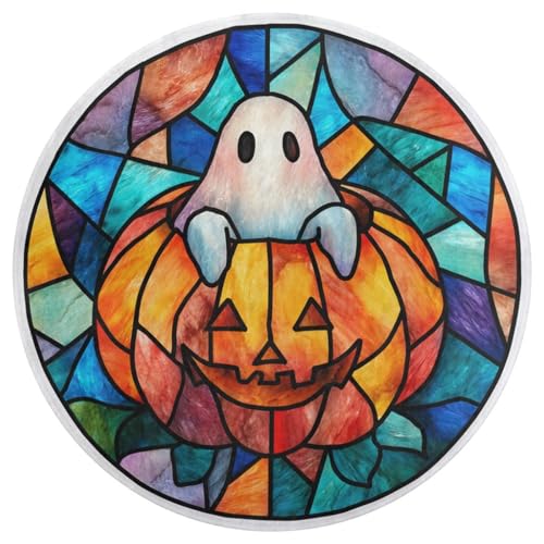 Jubonexis Teppich, Motiv: niedlicher Geist innen, geschnitzt, Halloween-Kürbis, groß, rund, modern, rutschfest, 90 cm Jubonexis Teppich, Motiv: niedlicher Geist innen, geschnitzt, Halloween-Kürbis, groß, rund, modern, rutschfest, 90 cm von Jubonexis