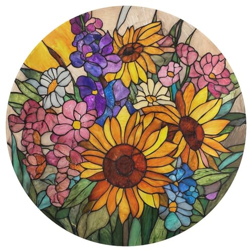 Jubonexis Teppich, bunt, Blumenstrauß, groß, rund, modern, rutschfest, 90 cm von Jubonexis