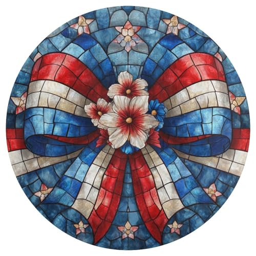 Jubonexis Teppich, groß, rund, modern, rutschfest, 90 cm, Blau / Weiß / Rot von Jubonexis