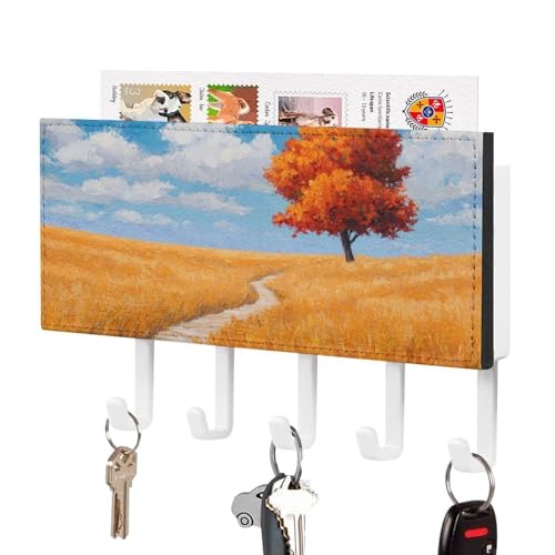 Jubonexis Tree Stands Tall in goldenem Weizenfeld, Schlüsselhalter für Wand, Post, Organizer, Wandhalterung mit 5 Haken, Acryl-Schlüsselbrett für Zuhause, Büro, Eingangsbereich von Jubonexis