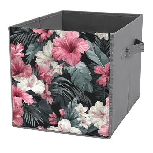 Jubonexis Tropische rosa und weiße Blumenwürfel, Aufbewahrungswürfel, Aufbewahrungswürfel, faltbar, dekorative Stoff-Aufbewahrungskörbe, Heim-Organizer mit Griffen für Regale, Schrank, 27 x 27 cm Jubonexis Tropische rosa und weiße Blumenwürfel, Aufbewahrungswürfel, Aufbewahrungswürfel, faltbar, dekorative Stoff-Aufbewahrungskörbe, Heim-Organizer mit Griffen für Regale, Schrank, 27 x 27 cm von Jubonexis