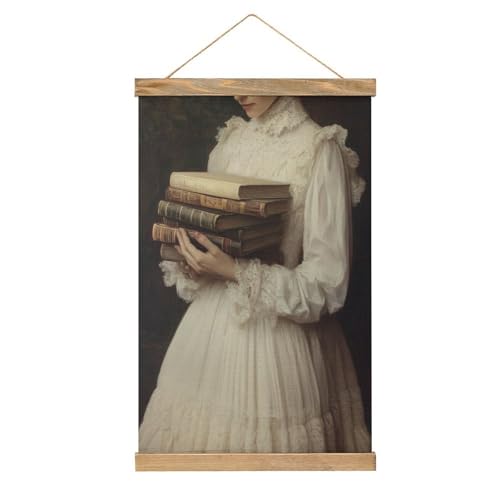 Jubonexis Viktorianische Frau hält Vintage-Bücher, Leinwand, Gemälde, Holzrahmen, Poster, Aufhänger, Bilder-Set, Wandkunst von Jubonexis