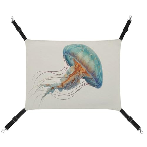 Jubonexis Vintage Quallen Schwimmen Atmungsaktive Haustier Hängematte mit verstellbaren Riemen Reversible Katze Hängende Bett Hundematten von Jubonexis