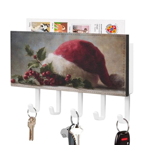 Jubonexis Vintage-Schlüsselhalter mit Weihnachtsmannmütze und Stechpalme, Wandmontage, mit 5 Haken, Acryl-Schlüsselbrett für Zuhause, Büro, Eingangsbereich Jubonexis Vintage-Schlüsselhalter mit Weihnachtsmannmütze und Stechpalme, Wandmontage, mit 5 Haken, Acryl-Schlüsselbrett für Zuhause, Büro, Eingangsbereich von Jubonexis