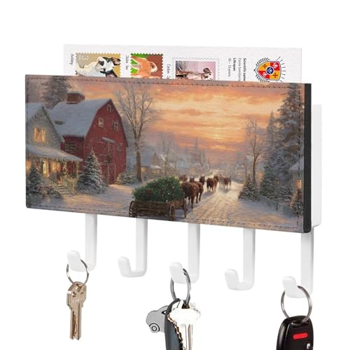 Jubonexis Weihnachtsszene, alte rote Scheunenpferde, Schlüsselhalter für Wand, Post, Organizer, Wandhalterung mit 5 Haken, Acryl-Schlüsselbrett für Zuhause, Büro, Eingangsbereich Jubonexis Weihnachtsszene, alte rote Scheunenpferde, Schlüsselhalter für Wand, Post, Organizer, Wandhalterung mit 5 Haken, Acryl-Schlüsselbrett für Zuhause, Büro, Eingangsbereich von Jubonexis