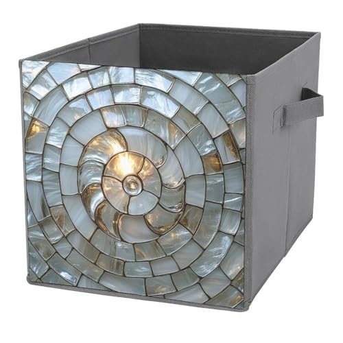 Jubonexis Weiße runde Mosaikwürfel, Aufbewahrungswürfel, Aufbewahrungswürfel, faltbar, dekorative Stoff-Aufbewahrungskörbe, Heim-Organizer mit Griffen für Regale, Schrank, 27 x 27 cm von Jubonexis