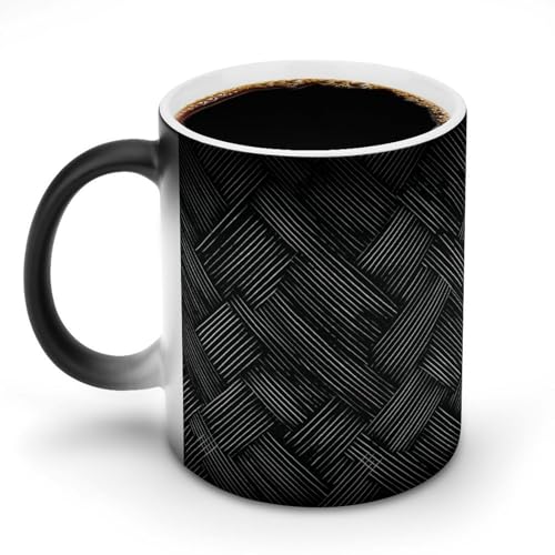 Jubonexis White Line Kaffeetasse mit geometrischem Muster, Farbwechsel, Keramik, lustig, 325 ml von Jubonexis