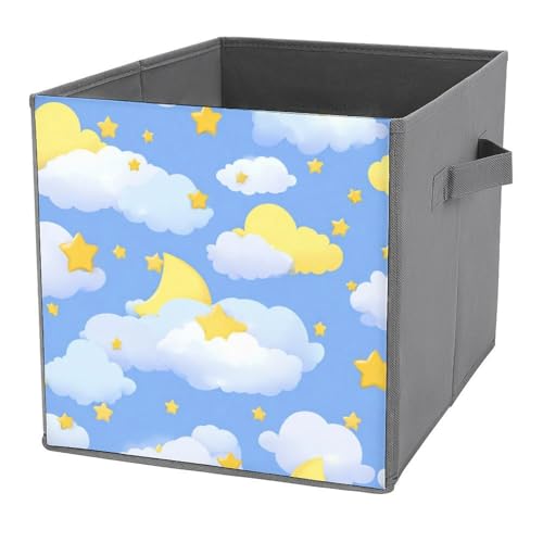 Jubonexis Wolken und Sterne Cartoon-Würfel, Aufbewahrungswürfel, faltbar, dekorative Stoff-Aufbewahrungskörbe, Heim-Organizer mit Griffen für Regale, Schrank, 27 x 27 cm Jubonexis Wolken und Sterne Cartoon-Würfel, Aufbewahrungswürfel, faltbar, dekorative Stoff-Aufbewahrungskörbe, Heim-Organizer mit Griffen für Regale, Schrank, 27 x 27 cm von Jubonexis