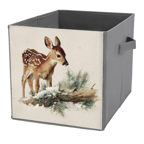 Jubonexis Young Fawn Aufbewahrungskörbe aus Kiefernholz, faltbar, dekorative Stoff-Aufbewahrungskörbe, Heim-Organizer mit Griffen für Regale, Schrank, 27 x 27 cm Jubonexis Young Fawn Aufbewahrungskörbe aus Kiefernholz, faltbar, dekorative Stoff-Aufbewahrungskörbe, Heim-Organizer mit Griffen für Regale, Schrank, 27 x 27 cm von Jubonexis