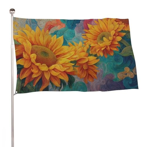 Lebendige Sonnenblumen mit wirbelnden Blütenblättern, 90 x 150 cm, Gartenflaggen, Banner, Dekoration für Innenhof, Veranda, Rasen, Bauernhaus von Jubonexis