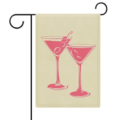 Minimalistische Retro-Gartenflagge, zwei rosa Gläser mit olivfarbener Gartenflagge, saisonale Feiertage, Jute, doppelseitig, 30,5 x 45,7 cm Minimalistische Retro-Gartenflagge, zwei rosa Gläser mit olivfarbener Gartenflagge, saisonale Feiertage, Jute, doppelseitig, 30,5 x 45,7 cm von Jubonexis