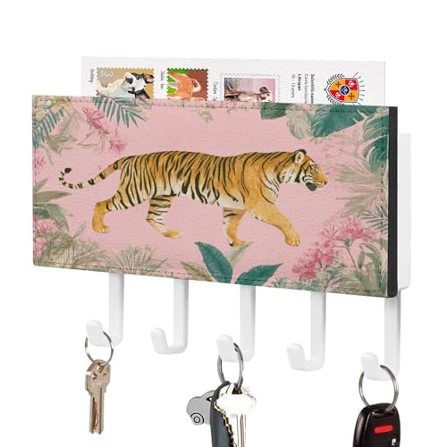 Pastellfarbener Dschungeltiger auf rosa Schlüsselhalter für die Wand, Post-Organizer, Wandhalterung mit 5 Haken, Acryl-Schlüsselbrett für Zuhause, Büro, Eingangsbereich Pastellfarbener Dschungeltiger auf rosa Schlüsselhalter für die Wand, Post-Organizer, Wandhalterung mit 5 Haken, Acryl-Schlüsselbrett für Zuhause, Büro, Eingangsbereich von Jubonexis