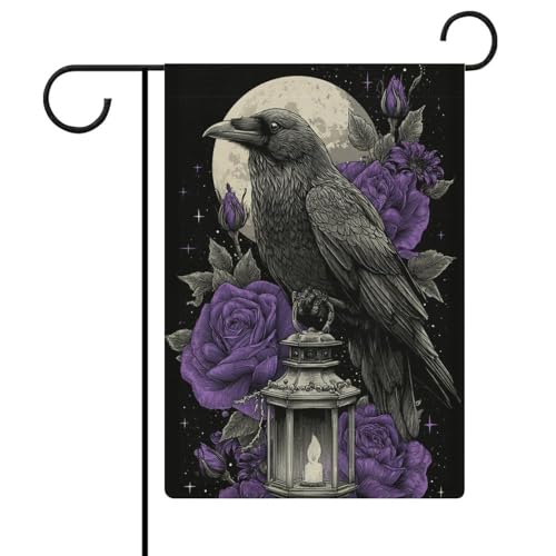 Rabe auf Laterne, violette Rosen, Gartenflagge, Haus, Hof, Außenflagge, saisonale Feiertage, Jute, doppelseitig, 30,5 x 45,7 cm Rabe auf Laterne, violette Rosen, Gartenflagge, Haus, Hof, Außenflagge, saisonale Feiertage, Jute, doppelseitig, 30,5 x 45,7 cm von Jubonexis
