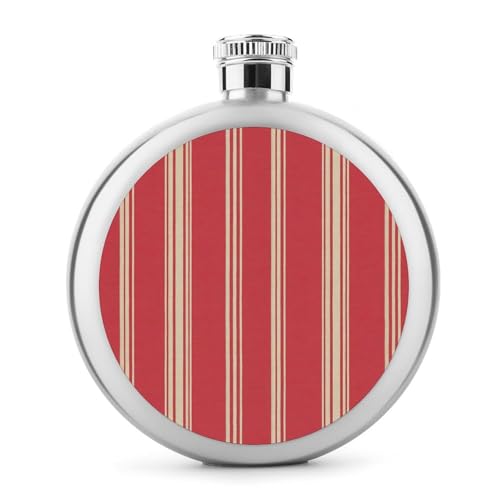 Red Stripes Matratzen-Flachmann aus Edelstahl für Likör, runde Tasche, tragbare Weinflasche für Getränke, 142 ml von Jubonexis