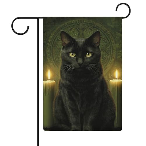 Schwarze Katze mit zwei Kerzen, Gartenflagge, saisonale Feiertage, Jute, doppelseitig, 30,5 x 45,7 cm Schwarze Katze mit zwei Kerzen, Gartenflagge, saisonale Feiertage, Jute, doppelseitig, 30,5 x 45,7 cm von Jubonexis